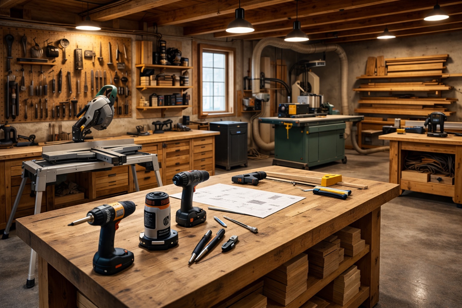 BKYD - Atelier de fabrication avec outils et établis de menuiserie